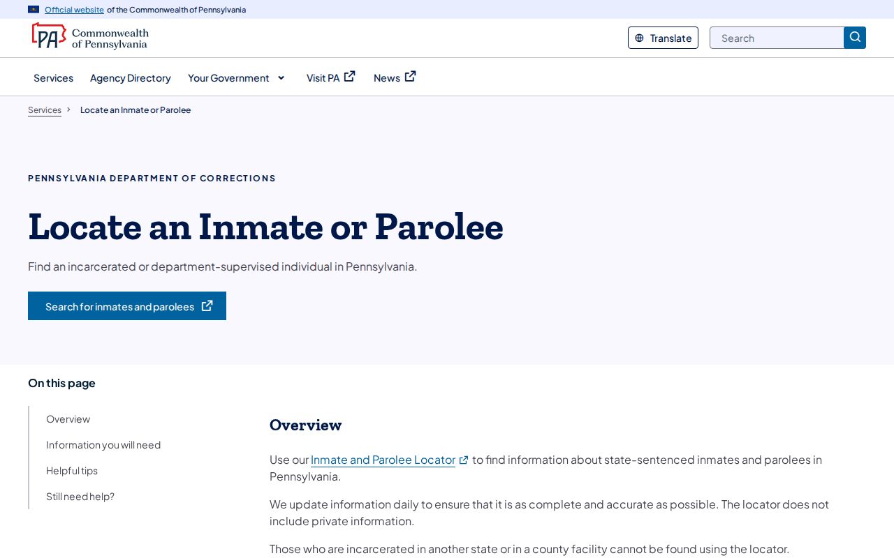 Tioga County Pennsylvania Department of Corrections offender locator scope for later custody records